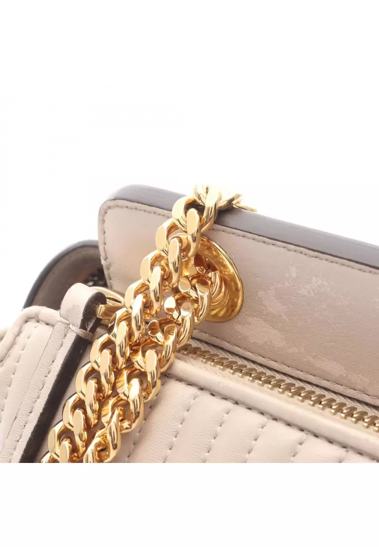 Pre-Loved Fendi DOT COM dot com click W chain shoulder bag leather Gray beige