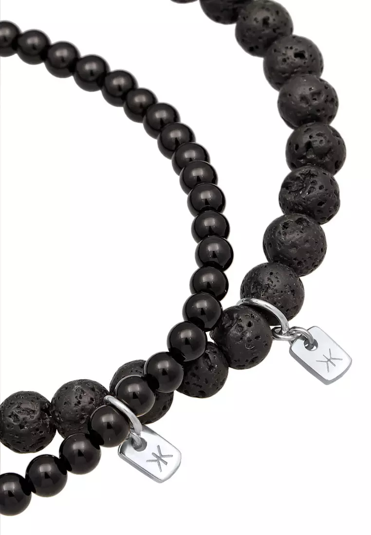 EXCLUSIVE Gelang Perhiasan Perak 925 Pria Bead Set Black Lava And Onyx