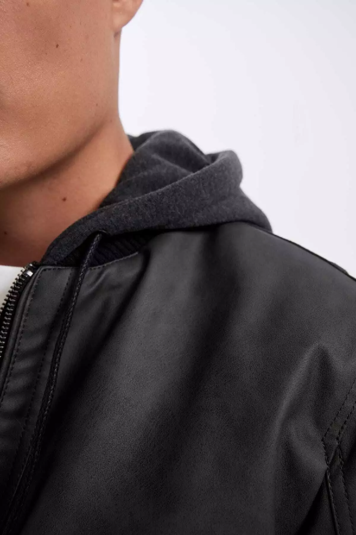 Hooded Faux Leather Jacket