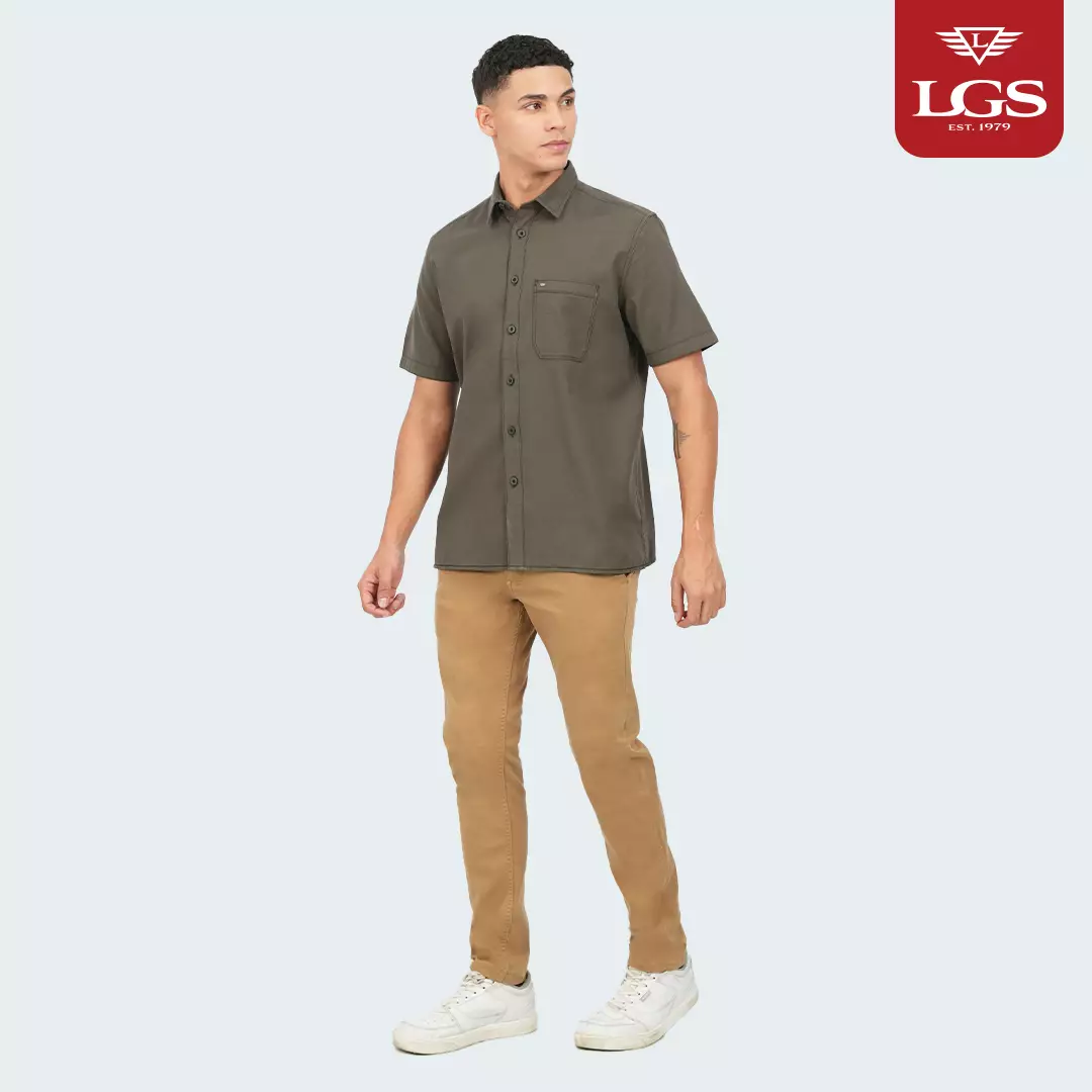 LGS - Kemeja Basic Pria - Lengan Pendek - Katun - Reguler Fit - Polos - Coklat - CSH.271.S2074.256.C
