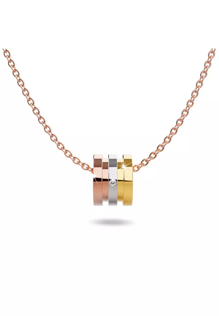 Barrel Slider Pendant Necklace in Tri-Tone Gold Plated Titanium with Genuine 0.005ct Diamond