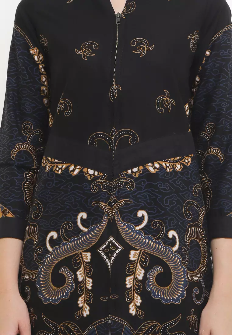 Tunik Outer Vest Cardigan Muslim Atasan Wanita Batik Katun Premium Andine  Dark Lengan Panjang