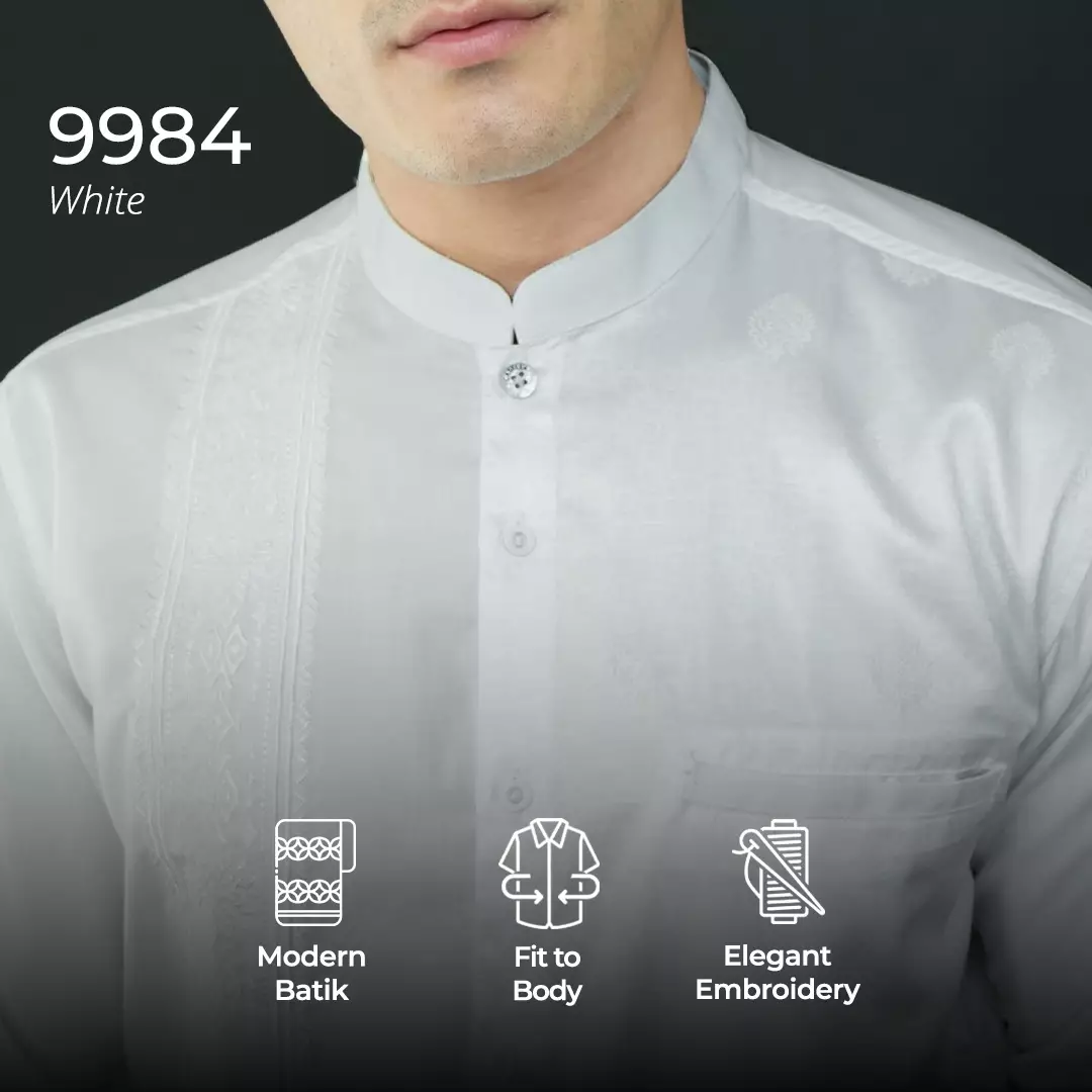 Casella Baju Koko Pria Lengan Panjang Premium | Baju Koko Batik Riyadh 9984 White