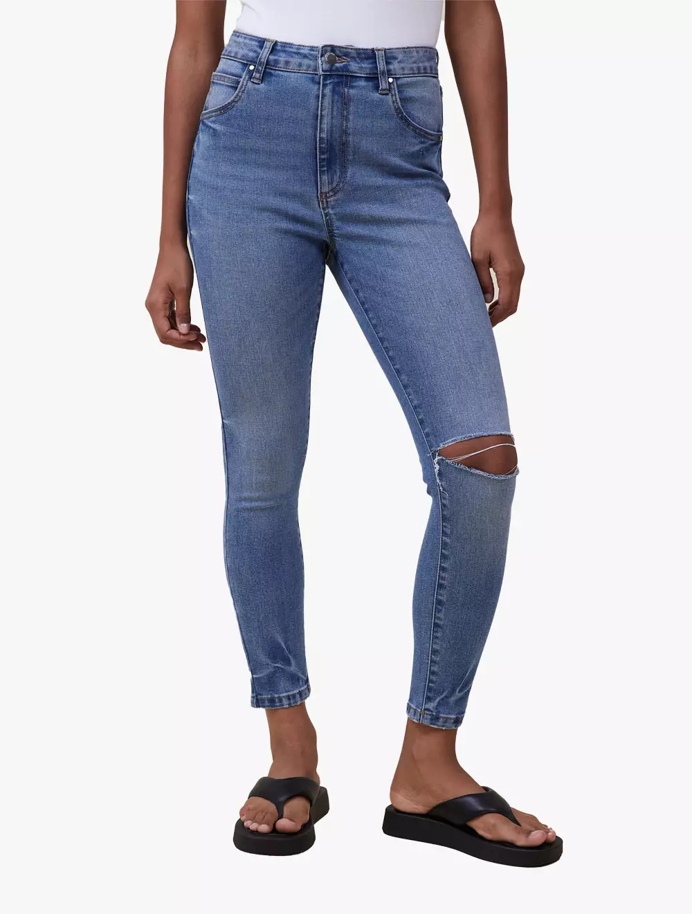Cotton On -  Pakaian Wanita  - High Rise Cropped Skinny Jean - Surfers Blue Rip