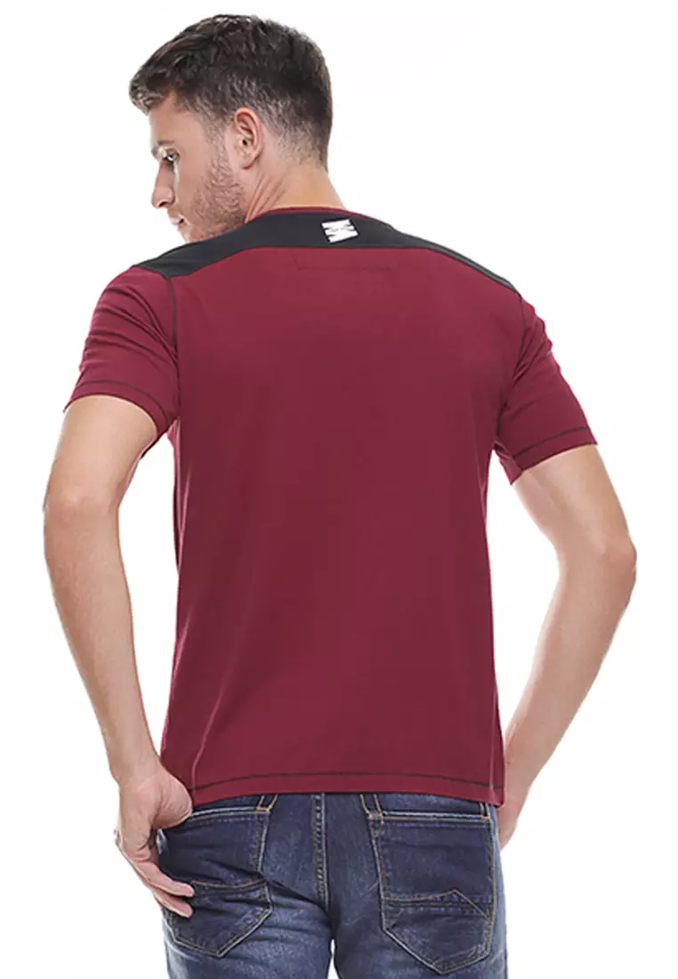 LGS - Slim Fit - Kaos Fashion - Vneck - Sablon Abstrak - Merah - JTS.321.M2241F.01.C