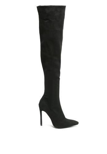 London Rag black Stretch High Heel Velvet Boot in Black 0D9FCSHB5B86F1GS_1