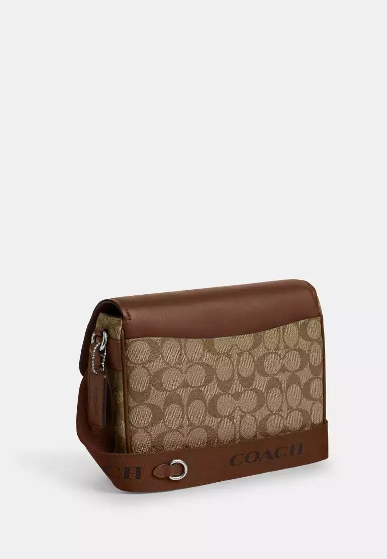 Coach Pace Messenger Bag In Signature Canvas Khaki Saddle