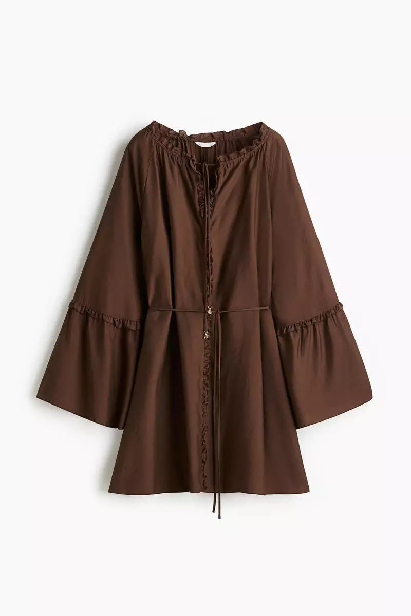 Trumpet-sleeved tunic dress