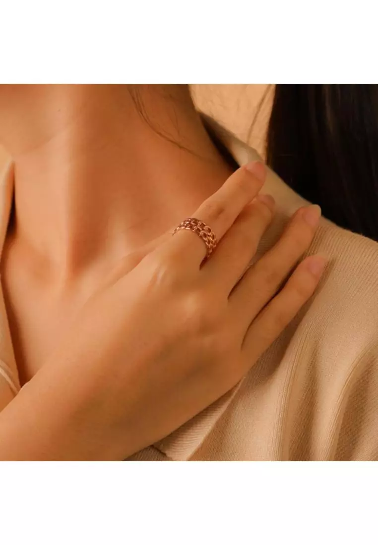 Millennia 2000 Double Chain Link Rose Gold Ring with 925 Sterling Silver
