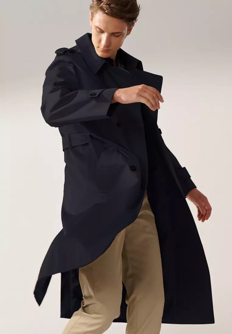 Midnight Blue Double Breasted Trench Coat