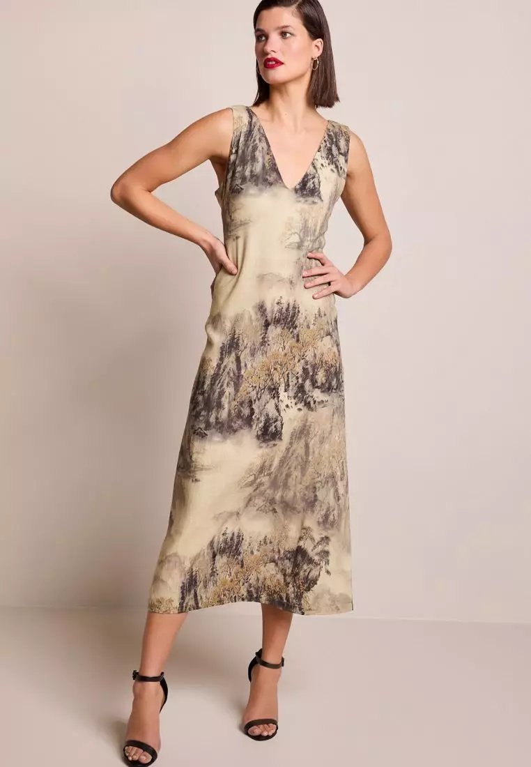 chinese dress ladies Briggs Womens V-neck Linen Blend Dress,Black,Large at Amazon Women's  Clothing store