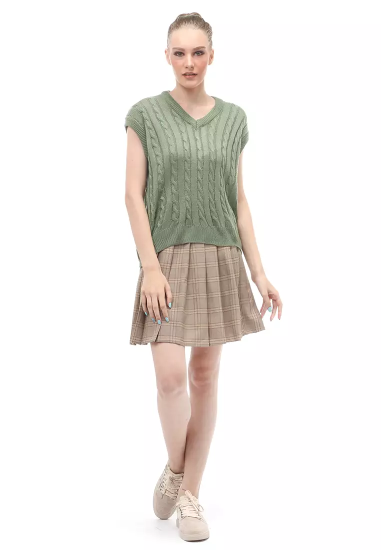 Urice Vest Rajut Atasan Wanita V-neck Sleeves Design Elegant - Matcha