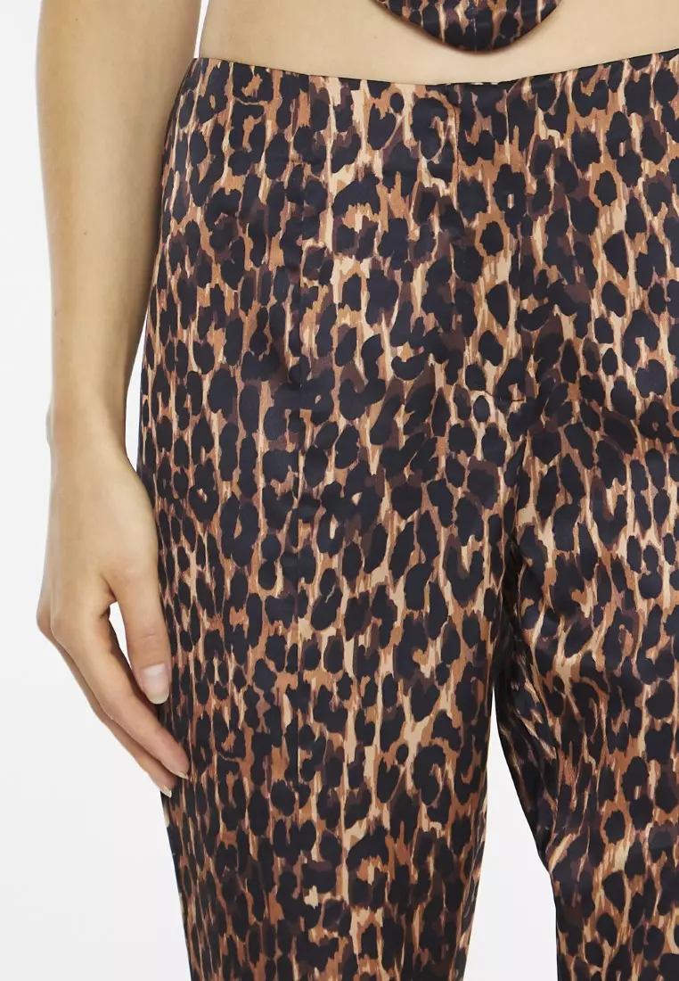 Brown Leopard Split Front Flared Trousers
