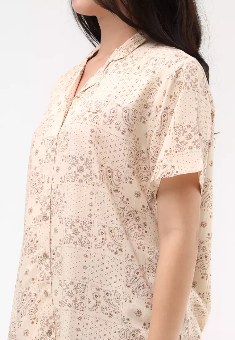 Woven Printed Soft Linen Short Sleeve Blouse