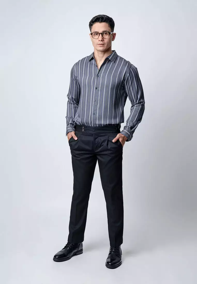 Virgo Stripe Shirt Grey LS