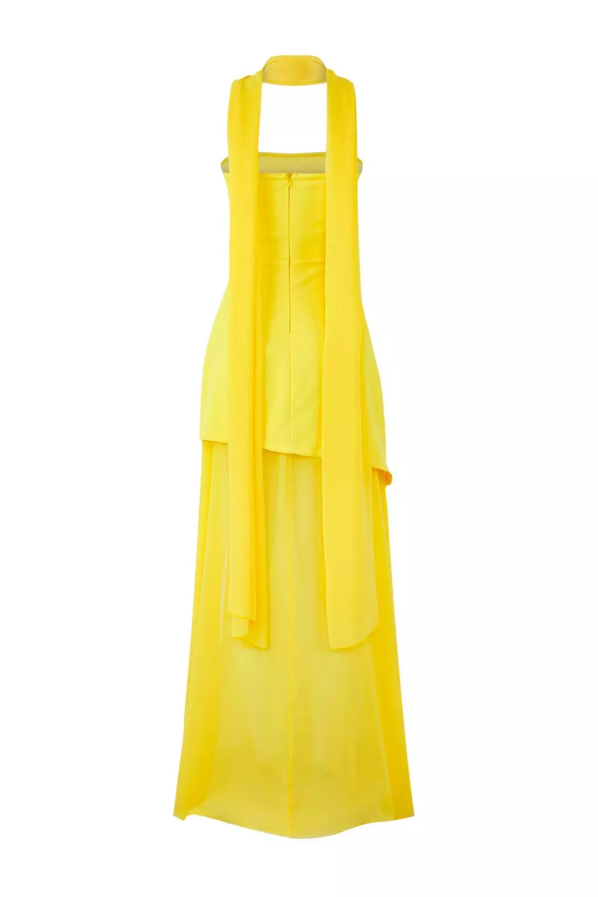 Vibrant Yellow Shawl Detail Maxi Evening Dress