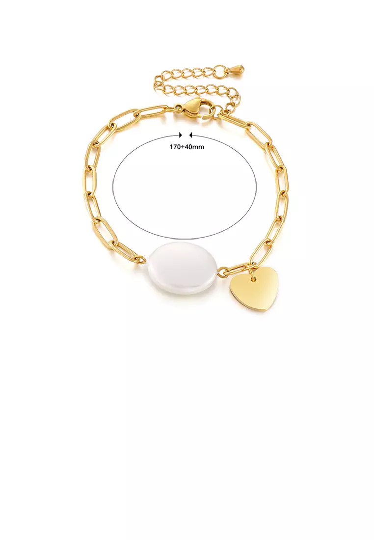 Simple Temperament Plated Gold Shell Round Heart-shaped 316L Stainless Steel Bracelet