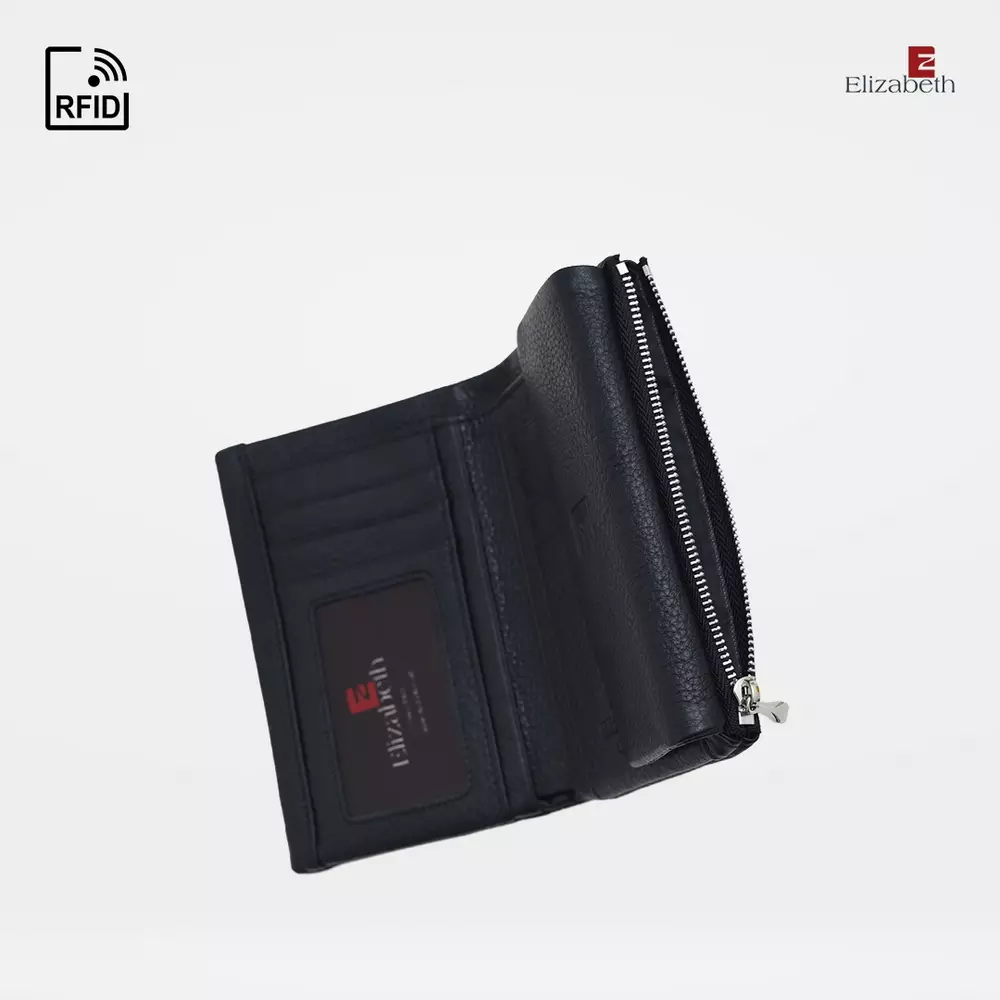 Dompet Wanita Elizabeth Genuine Leather Wallet 0724-0090 Black (ANTI-RFID)