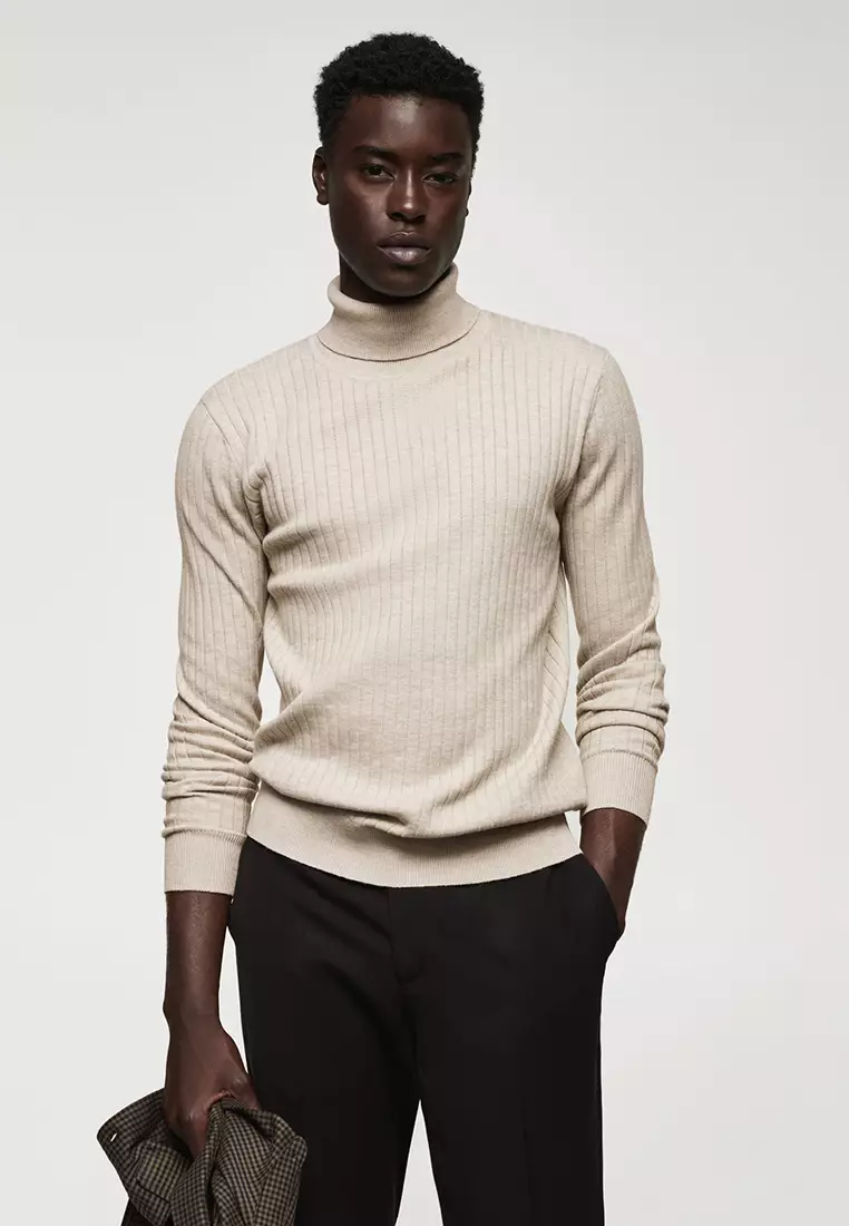 MANGO Man Rolled Neck Cable Sweater 2024, Buy MANGO Man Online