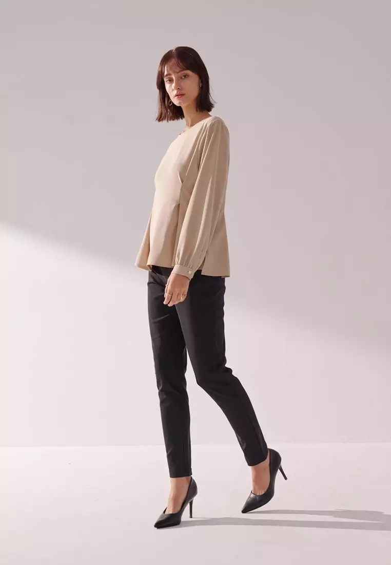 黑中腰緊身版經典彈性修身長褲