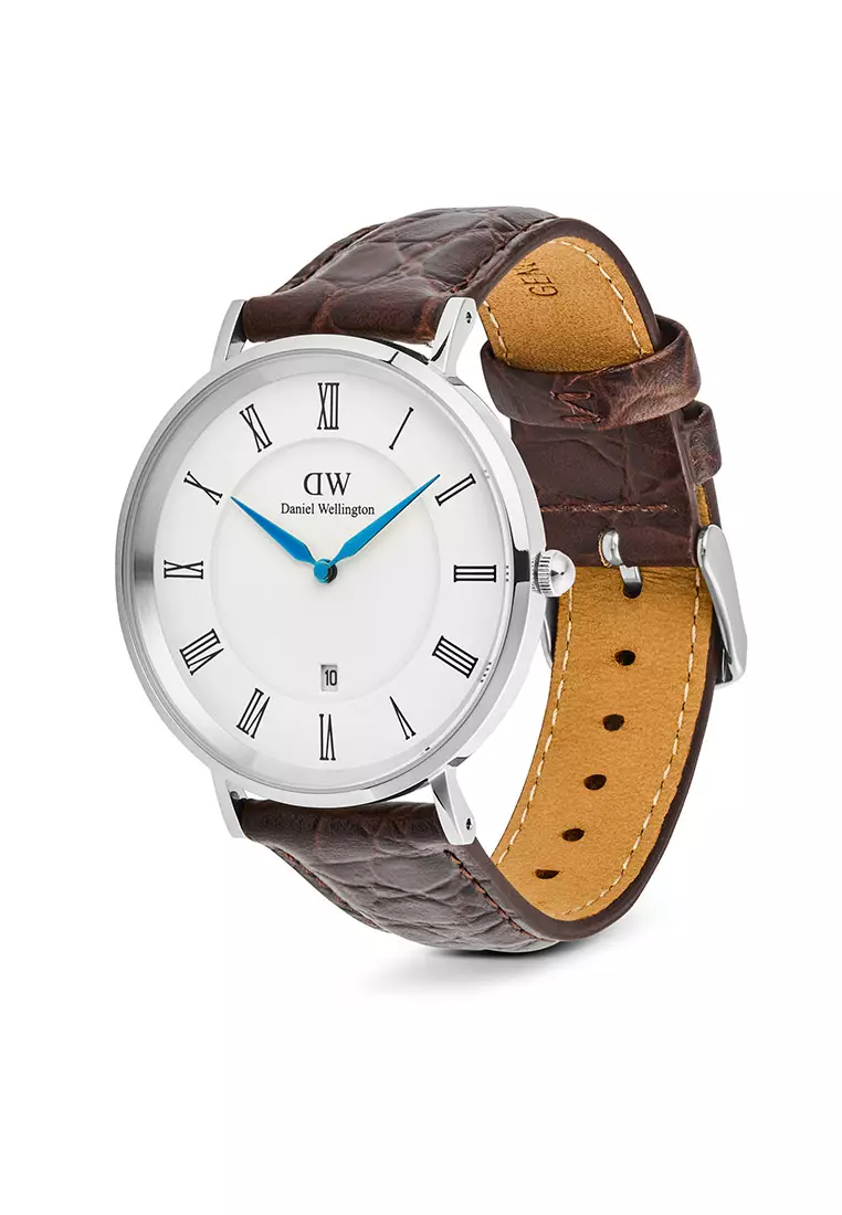 Classic 40mm Roman Numerals Date Dark Brown Croc Belly Silver - Men Watch stainless steel Leather strap watch DW Official Authentic Original 男士手錶 不銹鋼 真皮 手錶 DW 官方 正品