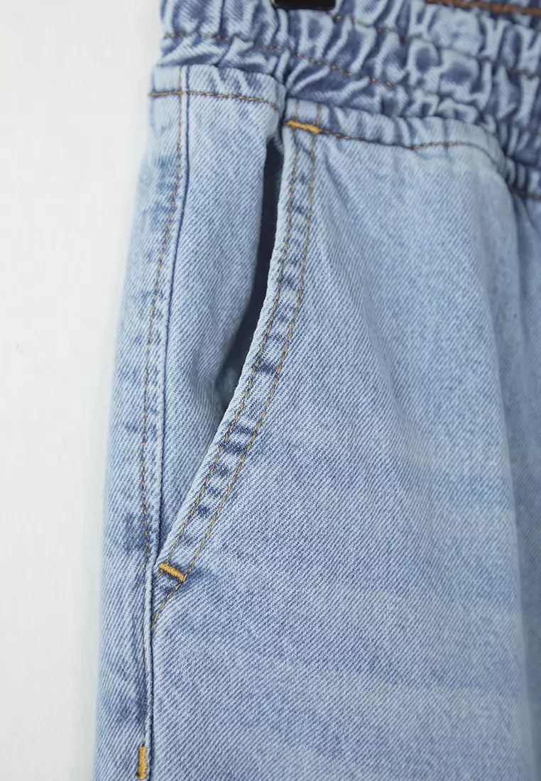 Blue Regular Fit Elastic Waist Wide Cut Loose Jeans TMNAW24JE00025