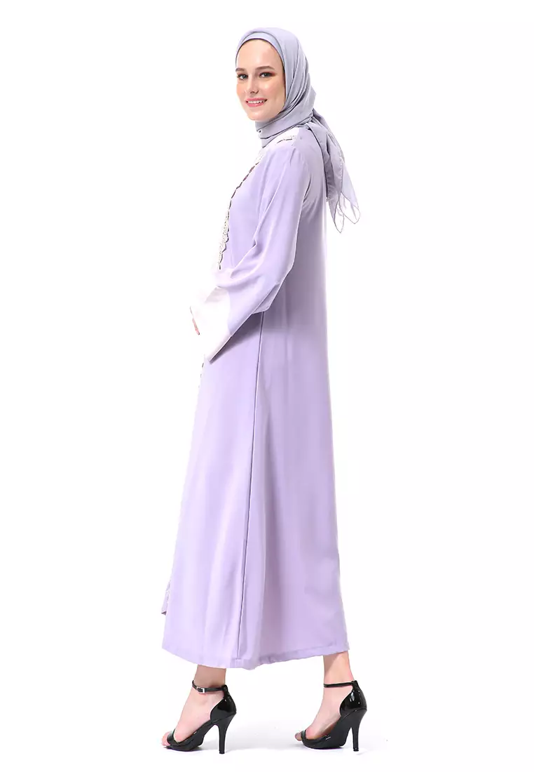 Catlana Long Hidden Pocket Abaya Turkey Variasi Renda Premium High Quality - Lavender