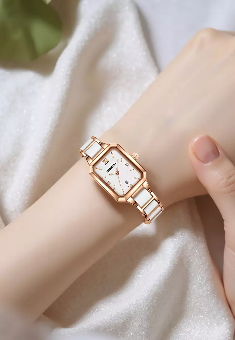 Jam Tangan Wanita Anti Air Original Tali Stainless Steel Berlian Anggun Jam Tangan Cewek rosewhite-B