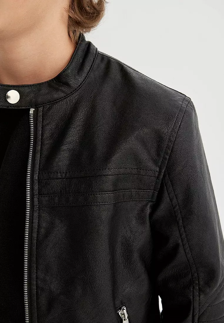 Water Repellent Faux Leather Jacket Coat