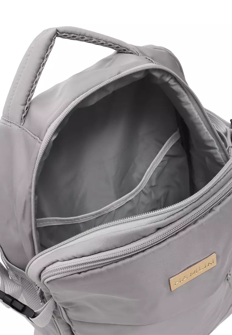 Afra Tas Ransel Wanita Motif Polos Casual Backpack Multifunction Large Compartment Material Nylon ORIGINAL - Silver