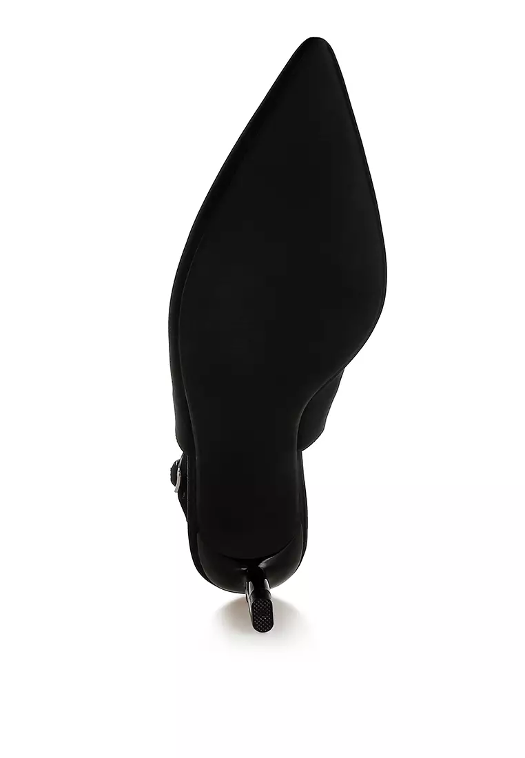 Satin Pointed Toe Slingbacks in Black