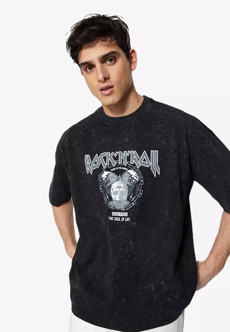 Buy Trendyol Embroidered Crew Neck Oversized T Shirt In Black