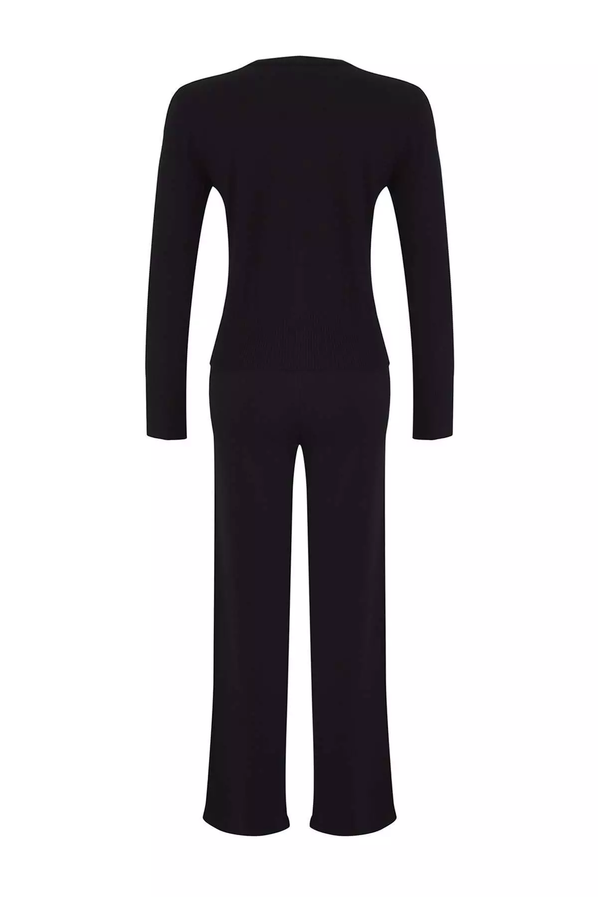 Wardrobe Essentials Black Mercerized Look Knitwear Cardigan-Pants Top-Bottom Set | Twoaw26Au00003