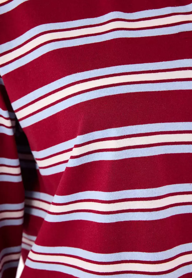 Burgundy Striped Oversized Large Size T-Shirt Tbbss26Bf00001