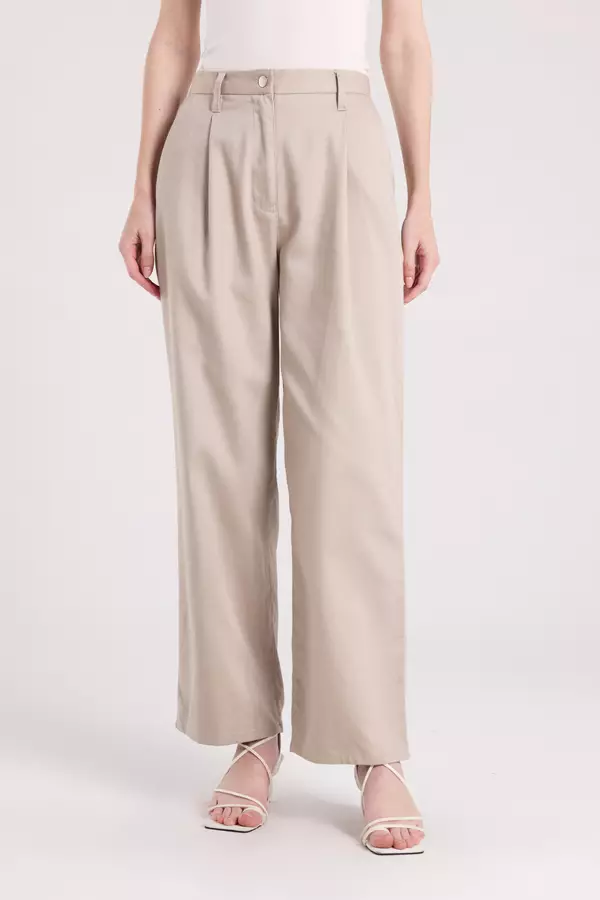 MINIMAL - Ludwig - Celana Lurus Lipit - Light Brown Warna Brown_Light