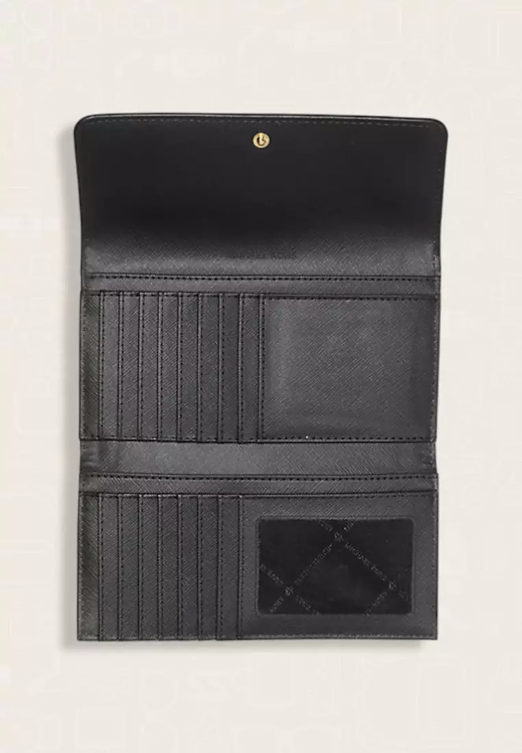 Michael Kors Jet Set Travel Crossgrain Leather Tri-Fold Wallet Black