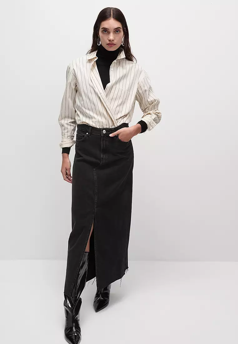 Denim Split Front Maxi Skirt