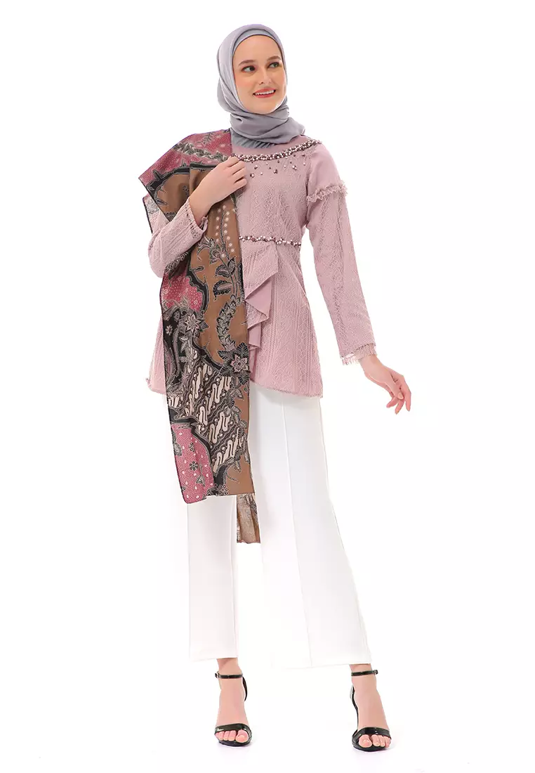 Ashana Blouse Long Sleeve Baju Motif Batik Atasan Wanita Premium High Quality - Mauve