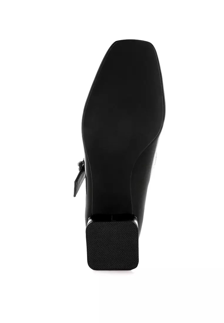 Diamante Brooch Metallic Mary Jane Pumps In Black