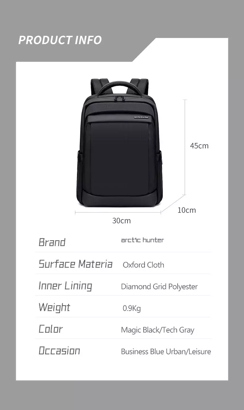 Arctic Hunter B00478 Tas Ransel Backpack Laptop Kerja pria 15.6 Inch - BLACK