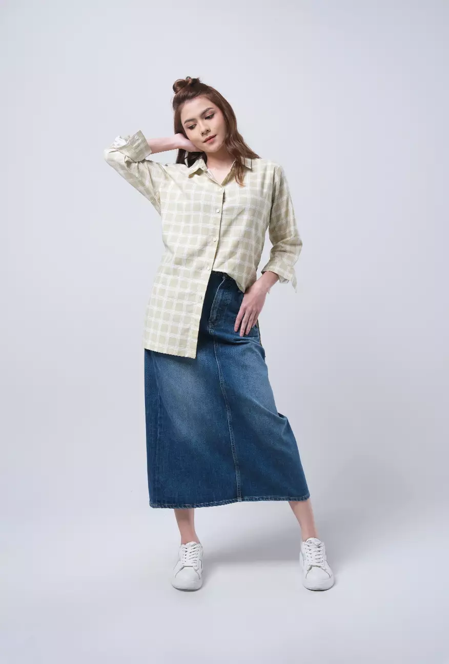 Kemeja Wanita Rona Lime Offwhite