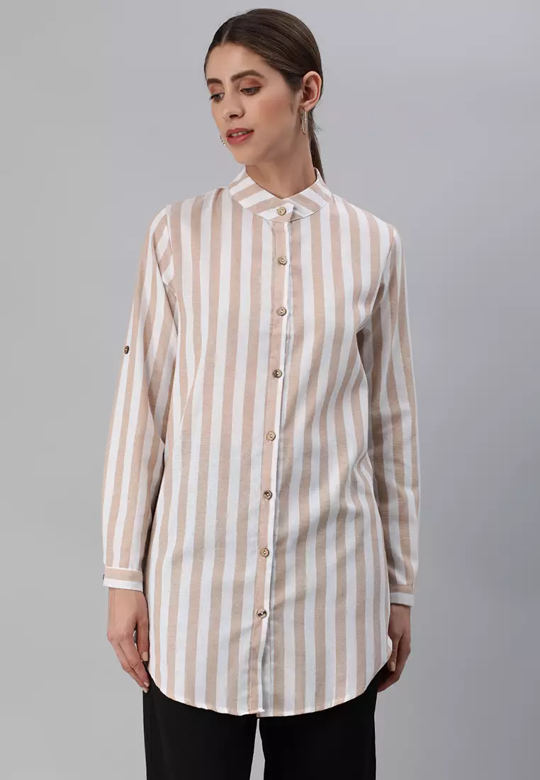 Khaki Striped Long Sleeve Shirt