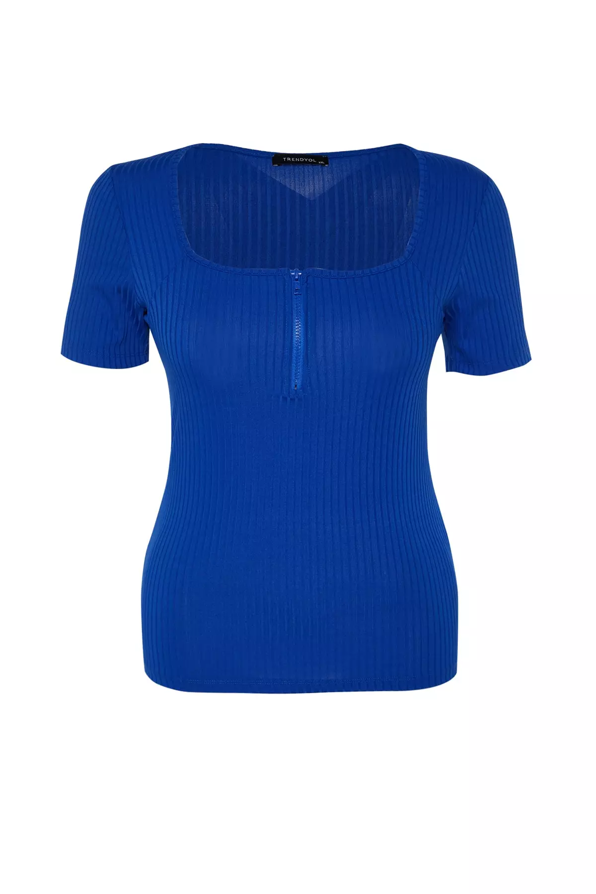 Plus Size Square Neck Zipper Top