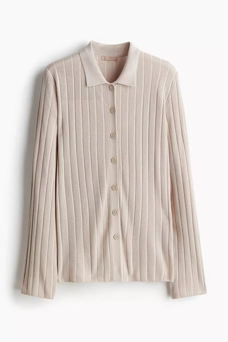 Rib-knit button-front top