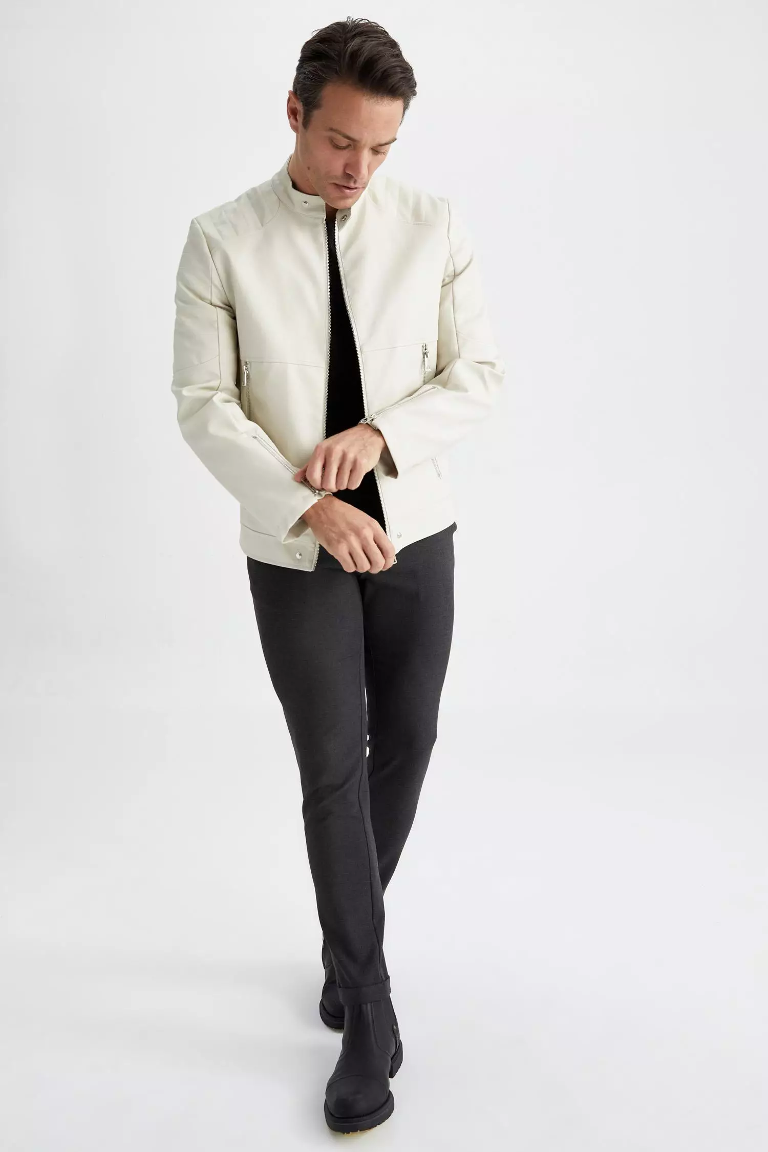 Slim Fit Faux Leather Coat