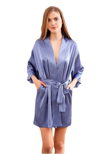 LYCKA blue LCB2150-Lady One Piece Casual Robe Nightwear-Blue 66E09US7D7F1A2GS_1