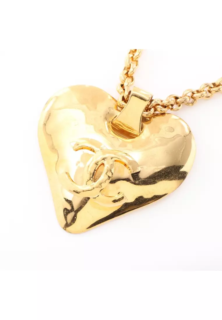 Pre-loved CHANEL coco mark long heart necklace GP gold 93P