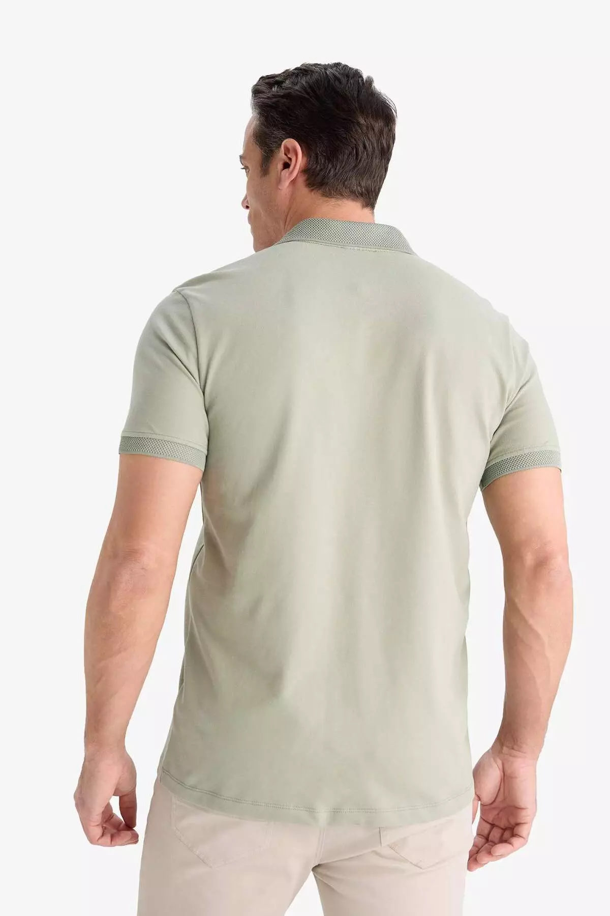 Slim Fit Slim Fit Polo Neck Short Sleeve Textured Basic Solid T-Shirt T5259Az25Sm