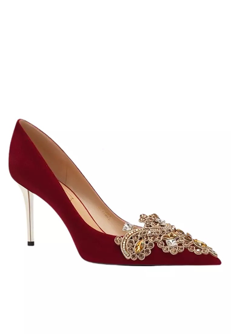 Discount on Twenty Eight Shoes  shoes - SKU: 6.5cm Rhinestone Metal Buckle Suede Wedding Heels Px708-35