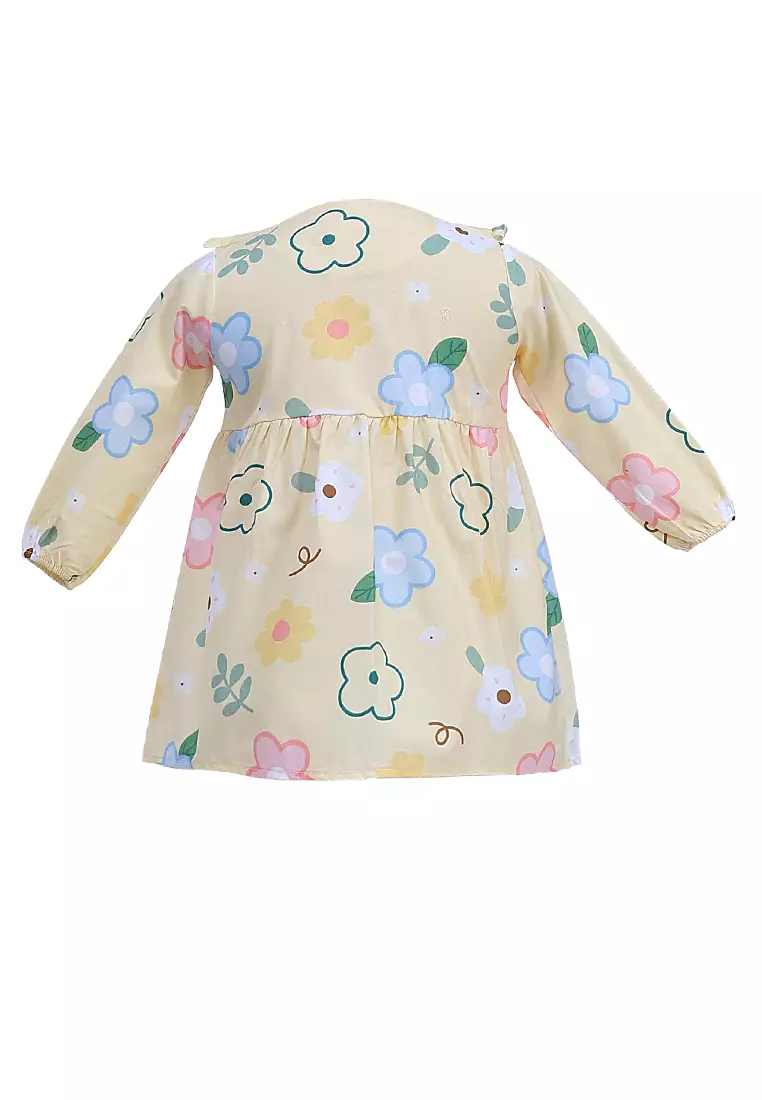 Octavia Atasan Anak Perempuan Blouse Remple Lengan Panjang Motif Bunga Material Cotton ORIGINAL - Cream